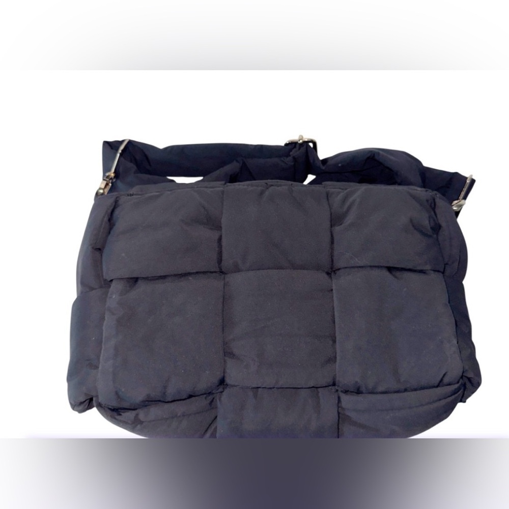 Black Puffer Nylon Quilted Shoulder Crossbody Bag Adjustable Strap Gorpcore Work - Picture 7 of 13